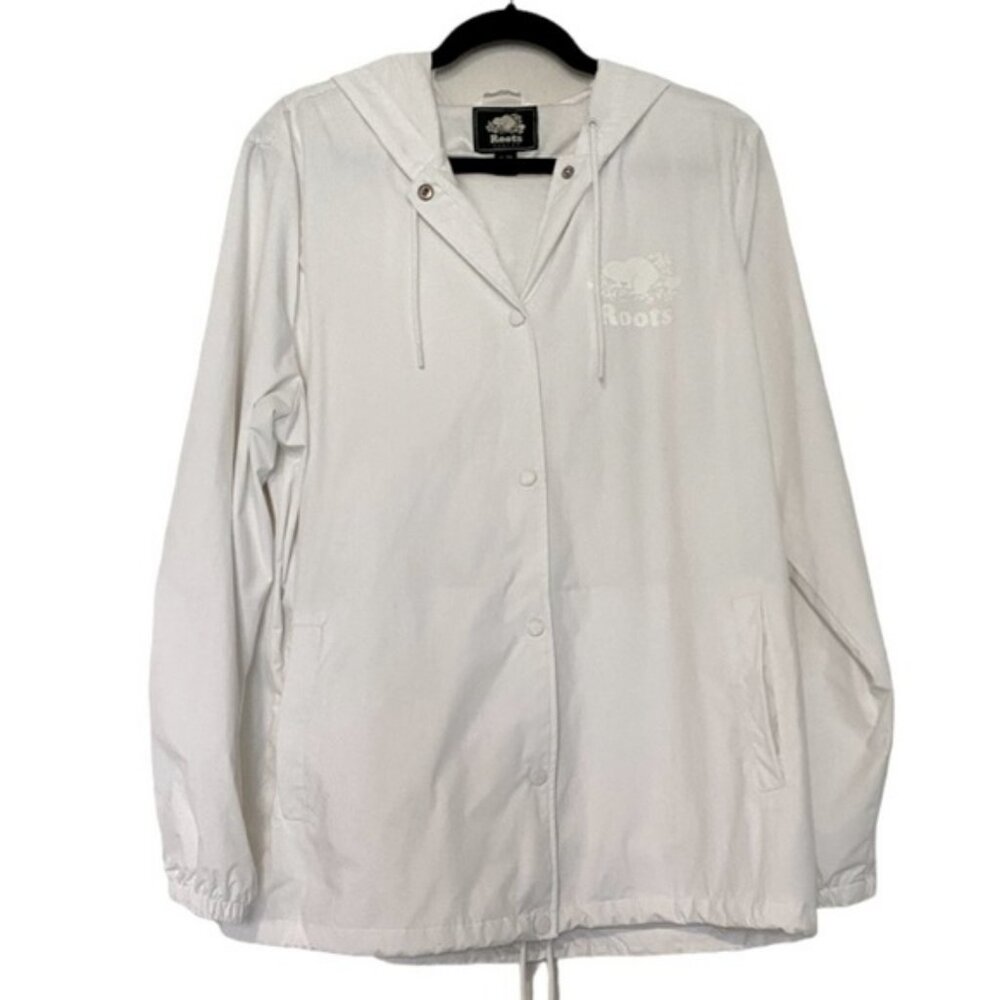 Roots white lined hooded outdoor rain coat/jacket size XL